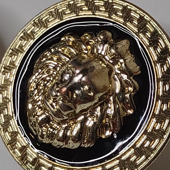 Gold Tone And Black Round Lions Head Earrings - Picture 6 of 11